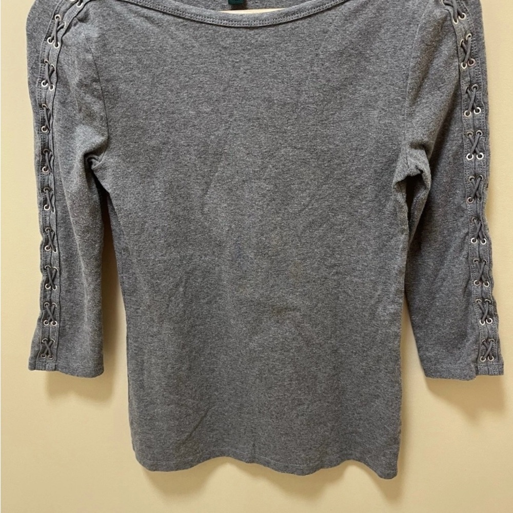 Ralph Lauren Gray Long Sleeve Top with Lace-Up Detail